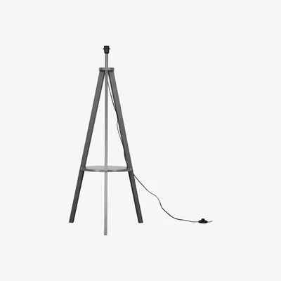 The Range Modern Grey Wood Tripod Design Floor Lamp Base With Storage Shelf - Grey