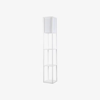 The Range Contemporary White Wooden Storage Shelf Floor Lamp With White Fabric Shade - White