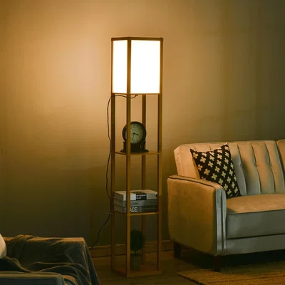 The Range 4 Tier Standing Floor Lamp with Storage Shelf - Orange