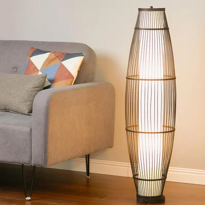 The Range Modern Rattan Wicker Floor Lamp Bedside Night Light Lampshade Living Room - Black