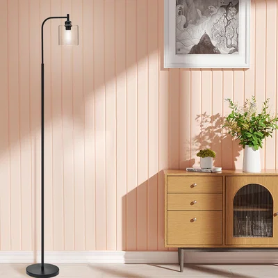 The Range Modern Arched Floor Lamp Reading Light Glass Shade Free Standing Home Decor - Black