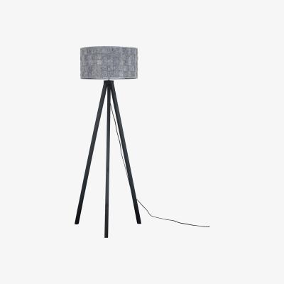 The Range Modern Black Wood Tripod Floor Lamp With Grey Weave Fabric Shade - Black