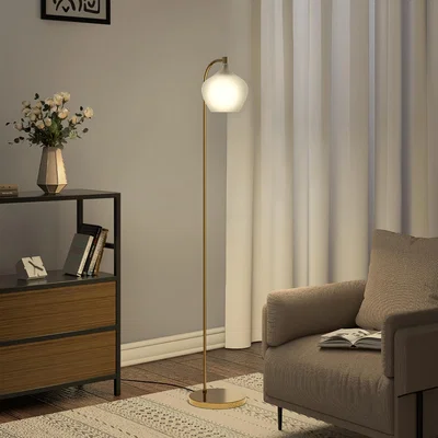 The Range Modern Standard Floor Lamp Metal Base With Frosted Glass Lampshade - Golden