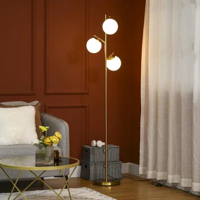 The Range Modern Floor Lamp Living Room Bedroom, 3 Light Tree Standing Lamp - Gold Tone, White
