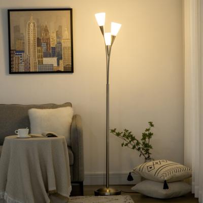 The Range Modern Floor Lamp for Living Room Bedroom, 3 Light Upright Standing Lamp - Brushed Nickel, White