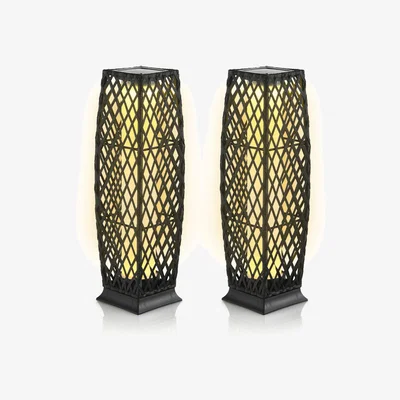 The Range Costway 2-Piece Solar-Powered Floor Lamps Wicker Floor Lamps  - Black