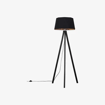 The Range Modern Black Wood Tripod Floor Lamp With Black Copper Light Shade - Black
