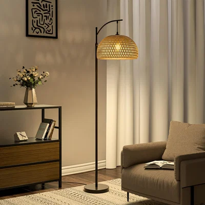 The Range Arc Tall Ratten Floor Lamp with Foot-switch - Natural
