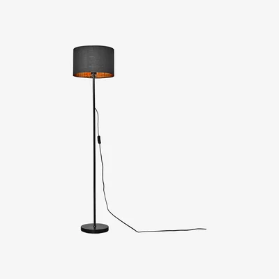 The Range Floor Lamp Base In Black Metal Finish With Black Gold Drum Shade - Black
