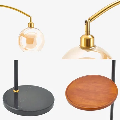 The Range Modern Adjustable Arc Floor Lamp with Wood Tray - Black and Gold / Black