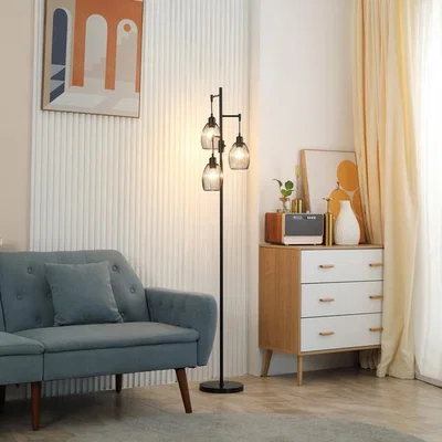 The Range 3-Light Dimmable Floor Lamp Standing Light with Lampshades - Black