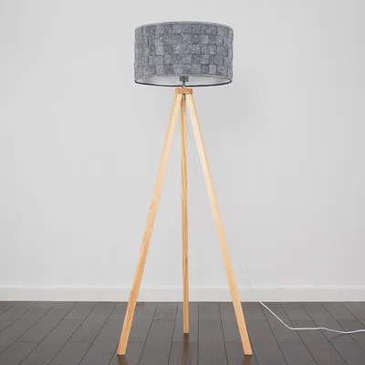 The Range Barbro Brown Floor Lamp With Grey Felt Weave Shade - Brown