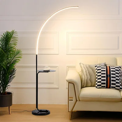 The Range Marble Arc Minimalist Floor Lamp with Tray - Black