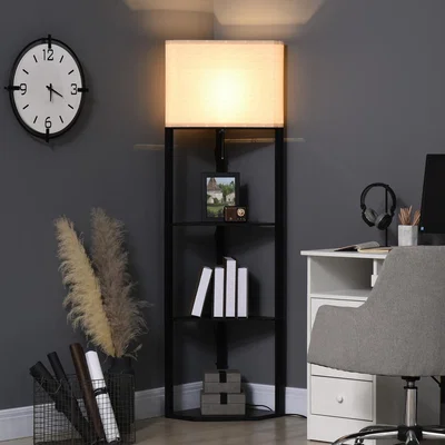 The Range Corner Floor Lamp with Shelves, Modern Standing Lamps for Living Room - Black, White