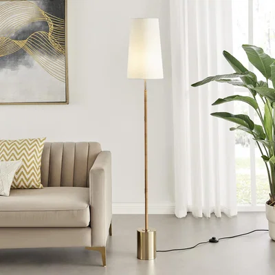 The Range Astrid Floor Lamp White Shade with Rattan Brass Base - White