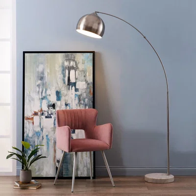 The Range Teamson Home Standard Arc Curved Floor Lamp, Modern Lighting, Silver Nickel - Grey