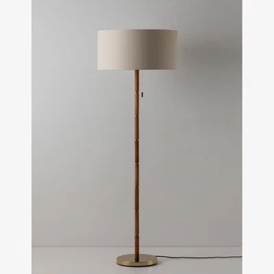Rose & Grey Houseof Wooden and Brass Disk Floor Lamp Wood and Brass