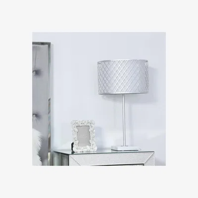Teddy Beau Deco Home Silver Metal & Marble Floor Lamp 18inch Cylinder Shade / Silver Metal