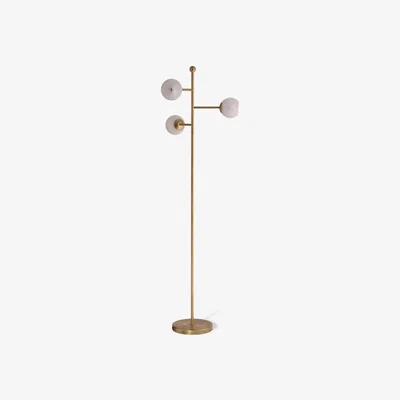 Tobias Oliver Porta Romana I Orbit Floor Lamp Bright Brass with Milk Glass