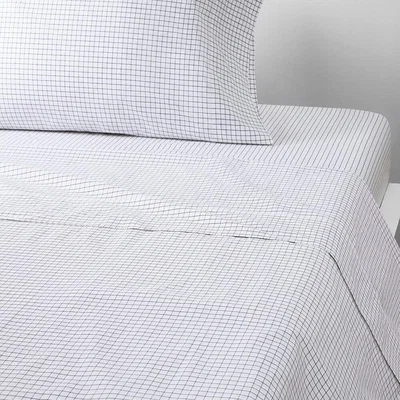 Amara Ralph Lauren Home - Tattersal Flat Sheet - Navy/White - King/Super King