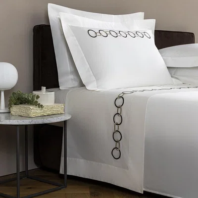 Amara Frette - Links Embroidery Flat Sheet Set - Super King - Aloe/Savage Beige