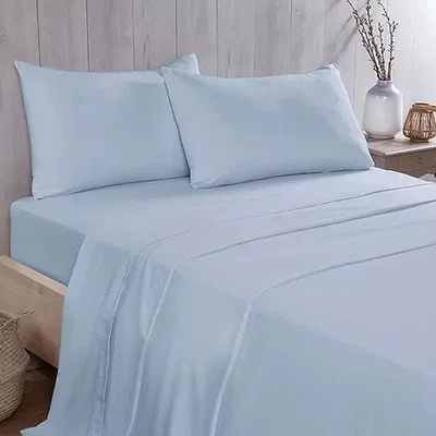 The Range Flannelette Plain Dyed Bedding Fitted Sheets for Bedroom - Blue / Superking / 1.69kg