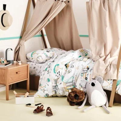 Dunelm Linen House Kids Down By The River 100% Cotton Duvet Cover & Pilowcase Set Green/Black/White