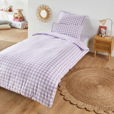 La Redoute Veldi Purple Gingham Check 100% Cotton Child's Duvet Cover