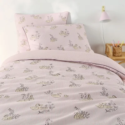 La Redoute Swans 50% Recycled Cotton Duvet Cover With Taped Edging