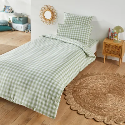 La Redoute Veldi Green Gingham 100% Cotton Child's Duvet Cover