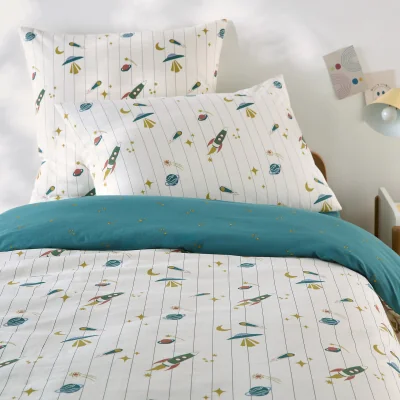 La Redoute Egor Child's Duvet Cover in 30% Recycled Washed Cotton with Rockets Print