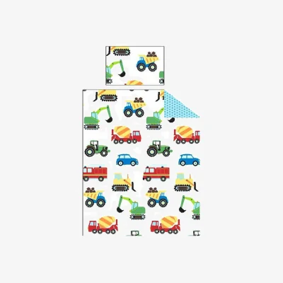 The Range PriceRightHome Childrens/Kids Trucks & Transport Duvet Cover Set - White/Blue/Red / Single