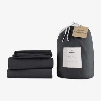 Cuckooland Panda London Slate Grey Bamboo & Linen Bedding Set - Double