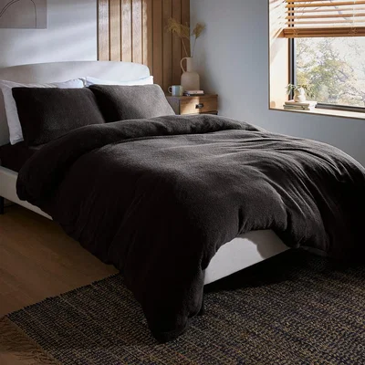 Dunelm Dunelm Teddy Bear Black Duvet Cover & Pillowcase Set, Size: Double Teddy Black