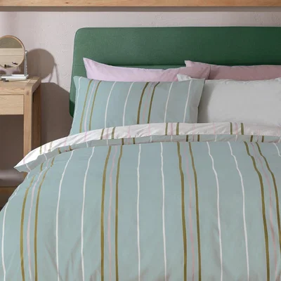 Habitat Habitat Herbalist Printed Stripe Green Bedding Set - Double