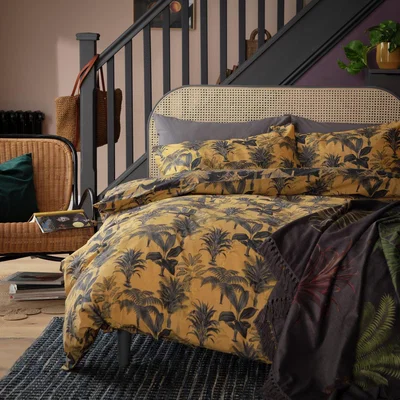 Habitat Habitat Palm Floral Print Mustard Bedding Set - Double