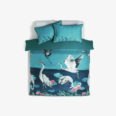 Habitat Habitat Japonica Crane Placement Teal Bedding Set  - Double