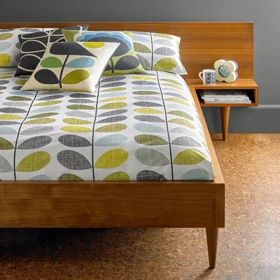 John Lewis Orla Kiely Scribble Stem Cotton Bedding, Duck Egg/Sea Grass