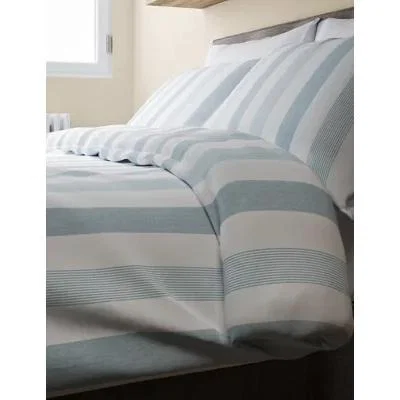 Marks & Spencer M&S Hadley Pure Cotton Striped Bedding Set - DBL - Duck Egg, Duck Egg,Blue Mix