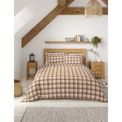 Marks & Spencer M&S Brushed Cotton Checked Bedding Set - DBL - Neutral, Neutral,Grey