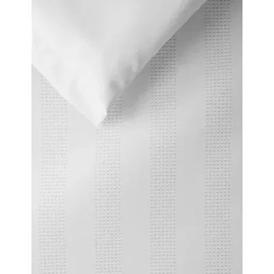 Marks & Spencer M&S Unisex Pure Cotton Striped Waffle Bedding Set - DBL - White, White