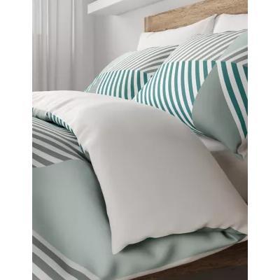 Marks & Spencer M&S Cotton Mix Geometric Bedding Set with Fitted Sheet - DBL - Teal, Teal,Grey Mix