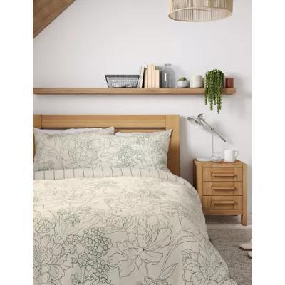 Marks & Spencer M&S Pure Cotton Linear Floral Bedding Set - DBL - Beige Mix, Beige Mix