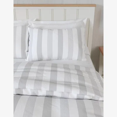 Marks & Spencer M&S Hadley Pure Cotton Striped Bedding Set - DBL - Light Grey, Light Grey,Duck Egg,Blue Mix