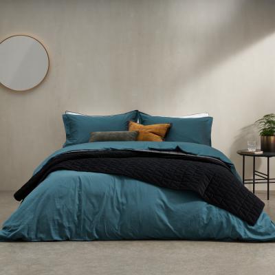 Made.com Hylia Washed Cotton Satin Duvet Cover + 2 Pillowcases, Double, Teal Blue