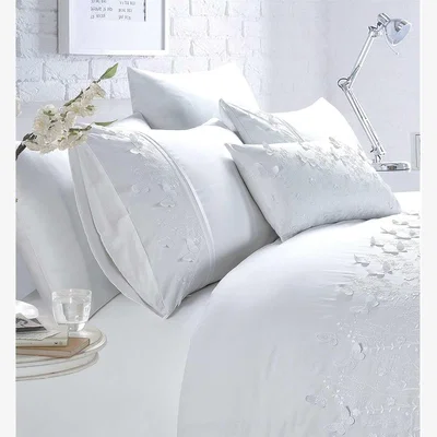The Range Papillon Floral Butterfly Embroidered Duvet Cover Bedding Set - White / Double