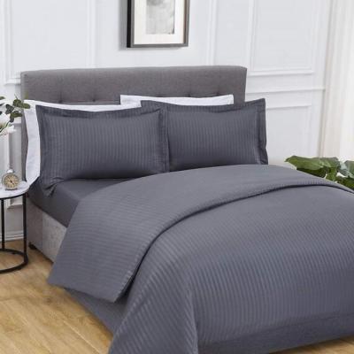 The Range Sateen Stripe Complete Duvet Cover Pillowcase Fitted Sheet Bedding Set - Charcoal / Double
