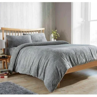 The Range Teddy Fleece Duvet Set Double  - Silver