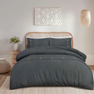 The Range Wood Button Duvet Cover Set  - Grey / Double
