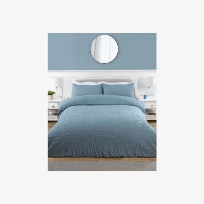 The Range Divante Seersucker Dusky Blue Duvet Cover and Pillowcase Set - Dusty Blue / Double